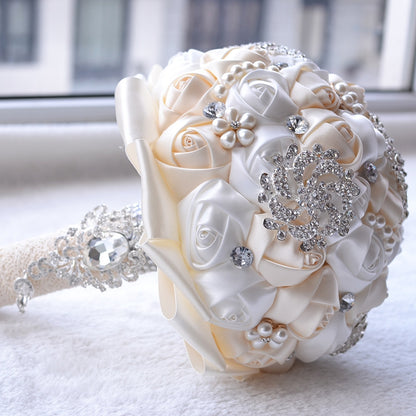 ELECTROPRIME Wedding Holding Pearl Diamond Flowers Bridal Bouquet Accessories Bridesmaid Rhinestone Party Wedding Decoration Supplies, Diameter: 20cm