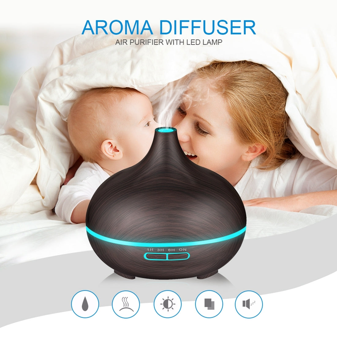 ELECTROPRIME W350 14W 300ML Wood Grain Aromatherapy Air Purifier Humidifier with LED Light for Office / Home Room(Coffee)
