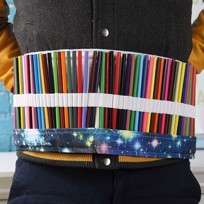 ELECTROPRIME 48 Slots Cosmic Galaxy Print Pen Bag Canvas Pencil Wrap Curtain Roll Up Pencil Case Stationery Pouch