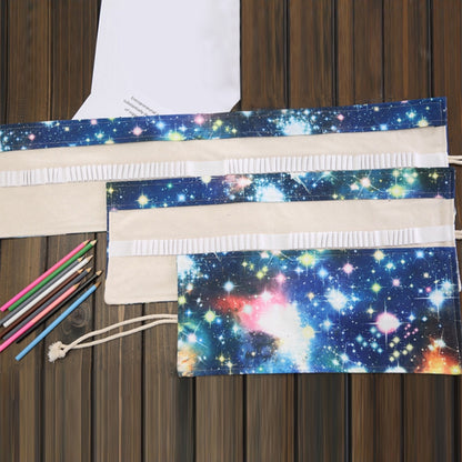 ELECTROPRIME 72 Slots Cosmic Galaxy Print Pen Bag Canvas Pencil Wrap Curtain Roll Up Pencil Case Stationery Pouch