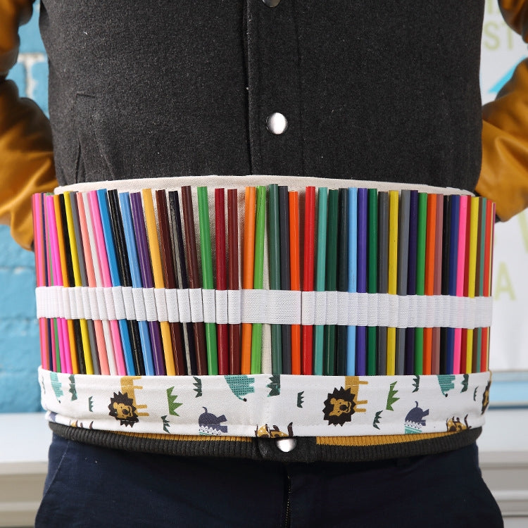 ELECTROPRIME 36 Slots Cartoon Animal Print Pen Bag Canvas Pencil Wrap Curtain Roll Up Pencil Case Stationery Pouch