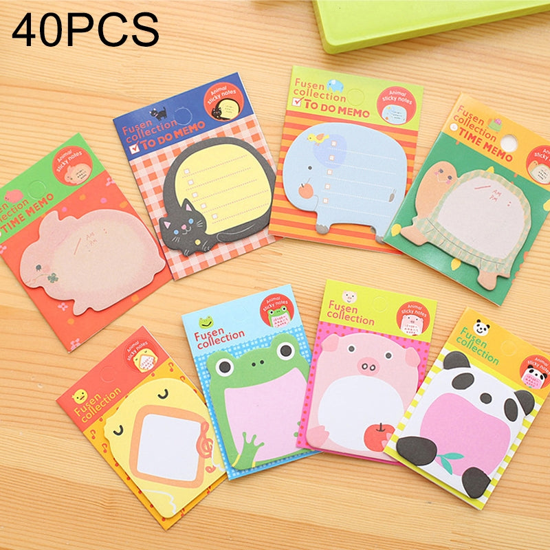 ELECTROPRIME 40 PCS Cartoon Animal Shaped Self Adhesive Memo Pad N-times Sticky Notes Bookmark School Office Supply, Random Style Delivery