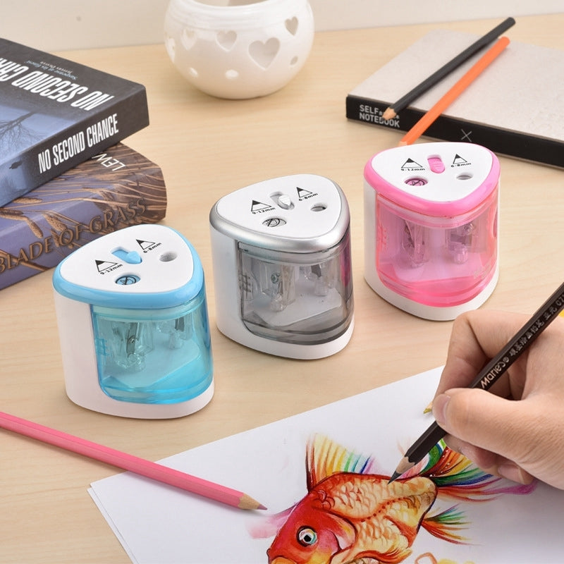 ELECTROPRIME Office School Stationery Battery Operated Dual Slots Electric Colored Pencil Sharpener, Random Color Delivery