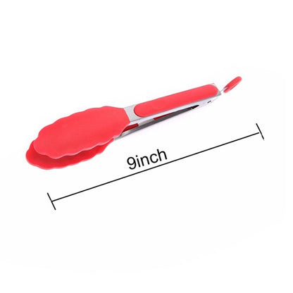 ELECTROPRIME 9 inch Silicone Non-slip Food Bread Barbecue BBQ Clip Tongs Kitchen Tools(Red)