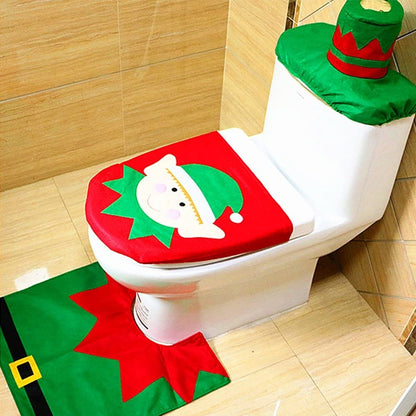 ELECTROPRIME Fancy Christmas Decoration Happy Santa Elf Toilet Seat Cover Rug Bathroom Set