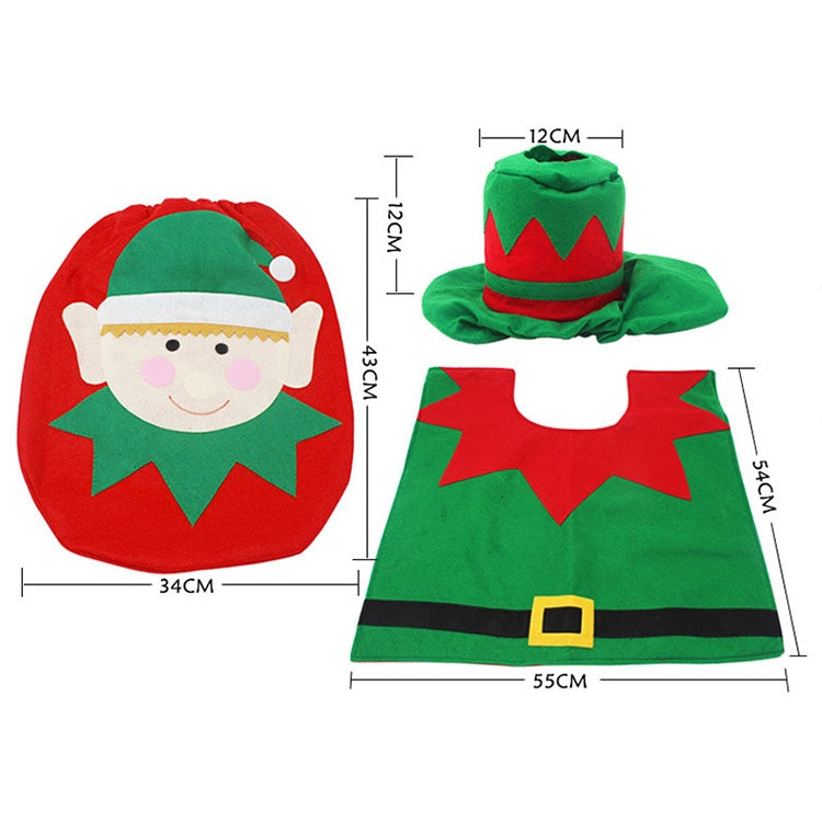 ELECTROPRIME Fancy Christmas Decoration Happy Santa Elf Toilet Seat Cover Rug Bathroom Set