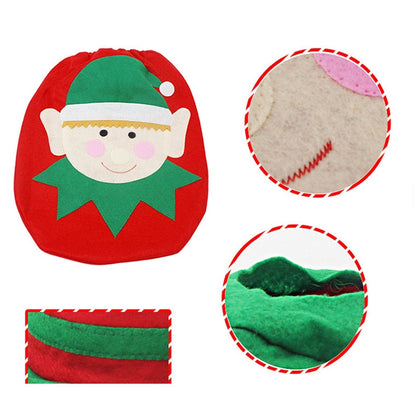 ELECTROPRIME Fancy Christmas Decoration Happy Santa Elf Toilet Seat Cover Rug Bathroom Set