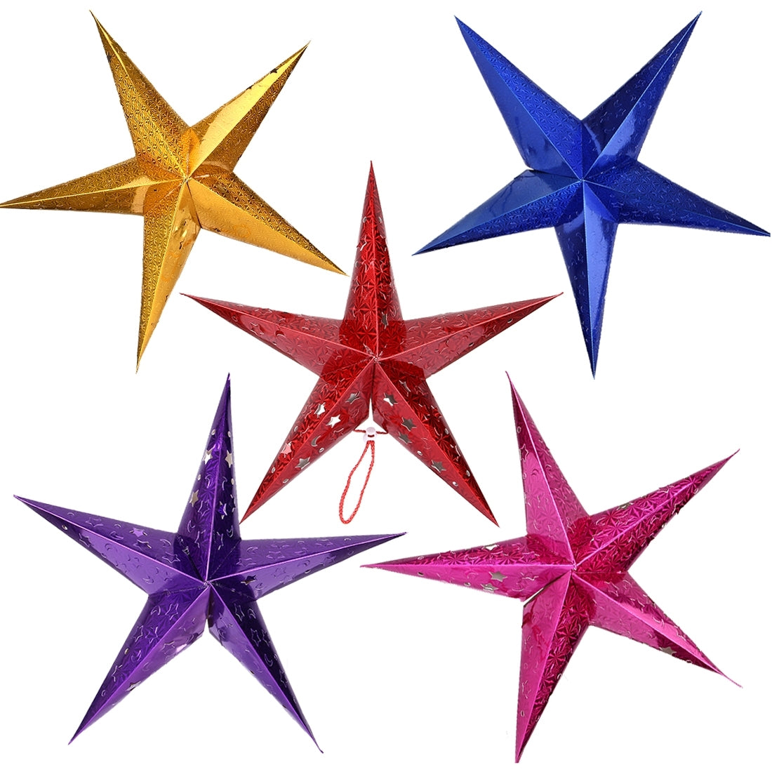 ELECTROPRIME 30cm Diagonal (Full Extended) Christmas Decoration 3D Holographic Paper Pentagram, Random Color Delivery
