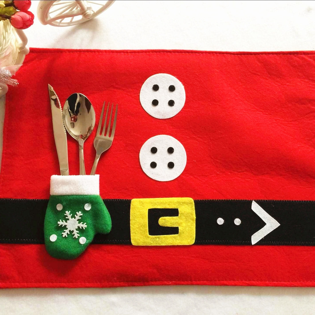 ELECTROPRIME Christmas Decoration Santa Claus Suit Placemat with Glove Cutlery Holder