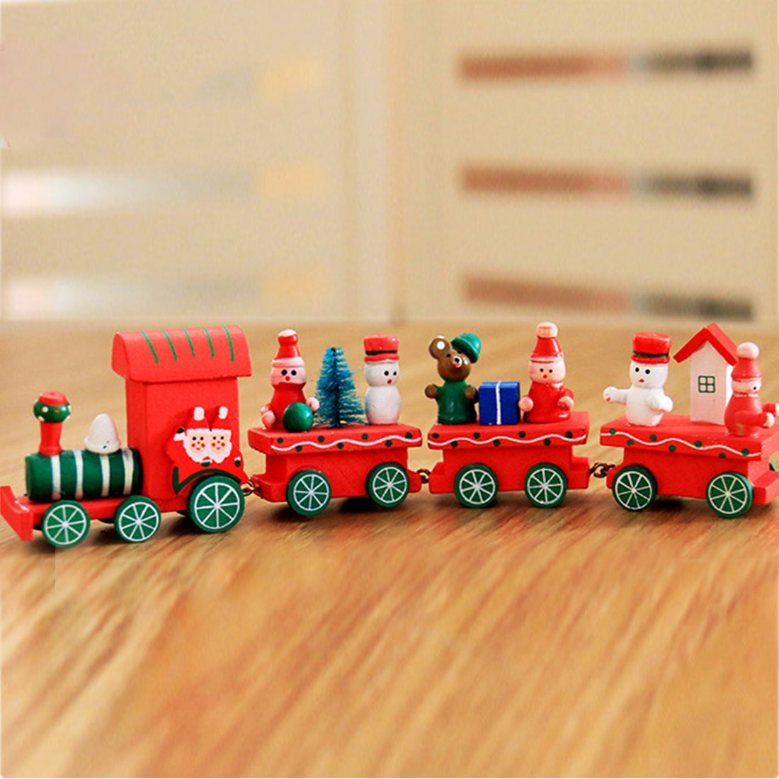 ELECTROPRIME Christmas Dinner Table Decoration, Wooden Trains Children Kindergarten Christmas Decoration Ornaments Gifts (Red)