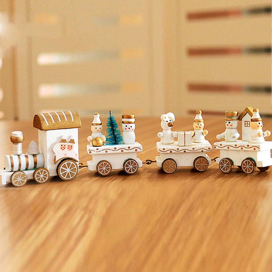 ELECTROPRIME Christmas Dinner Table Decoration, Wooden Trains Children Kindergarten Christmas Decoration Ornaments Gifts (White)