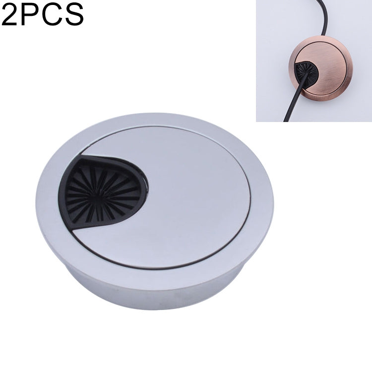 ELECTROPRIME 2 PCS Desk Computer Desktop Zinc Alloy Round Threading Box Hole Cover, Hole Diameter: 53mm (Matte Silver)