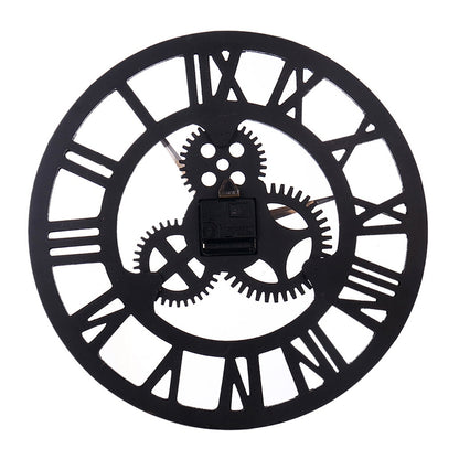 ELECTROPRIME Retro Wooden Round Single-sided Gear Clock Rome Number Wall Clock, Diameter: 35cm(Gold)
