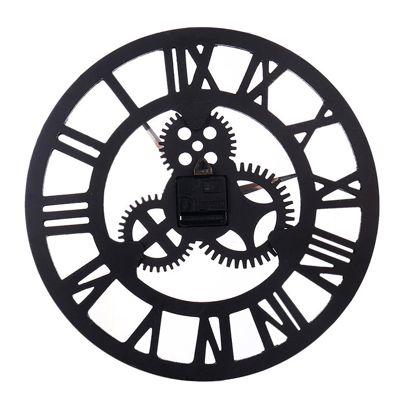 ELECTROPRIME Retro Wooden Round Single-sided Gear Clock Rome Number Wall Clock, Diameter: 40cm (Silver)