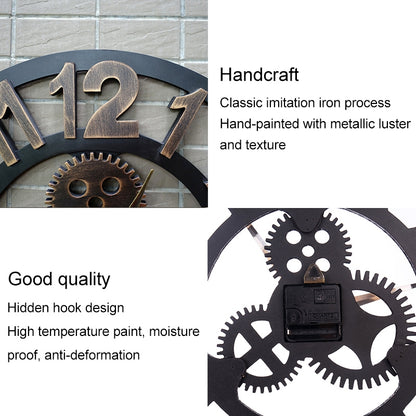 ELECTROPRIME Retro Wooden Round Single-sided Gear Clock Number Wall Clock, Diameter: 45cm (Silver)