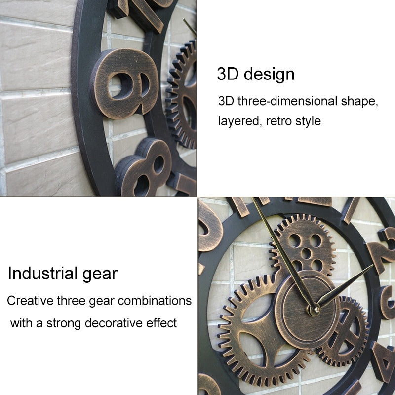 ELECTROPRIME Retro Wooden Round Single-sided Gear Clock Rome Number Wall Clock, Diameter: 58cm (Silver)
