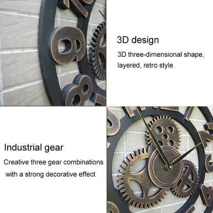 ELECTROPRIME Retro Wooden Round Single-sided Gear Clock Rome Number Wall Clock, Diameter: 80cm(Gold)