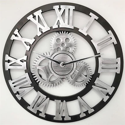 ELECTROPRIME Retro Wooden Round Single-sided Gear Clock Rome Number Wall Clock, Diameter: 80cm (Silver)