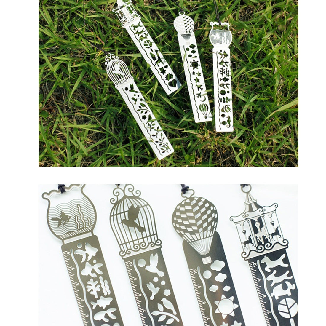 ELECTROPRIME 5 PCS Delicate Hollow Out Pattern Bookmark Ultra-thin Metal Bookmark Tape Ruler Fashion Bookmarks for School Office Supplies, Random Pattern Delivery
