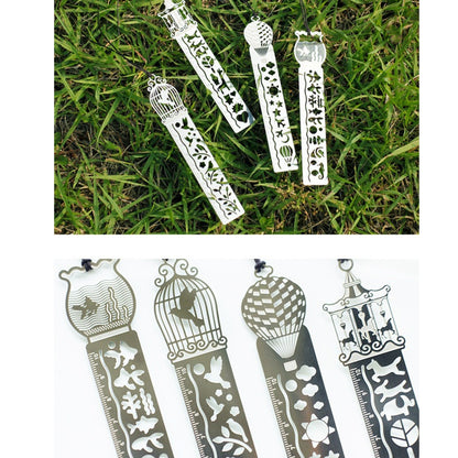 ELECTROPRIME 5 PCS Delicate Hollow Out Pattern Bookmark Ultra-thin Metal Bookmark Tape Ruler Fashion Bookmarks for School Office Supplies, Random Pattern Delivery