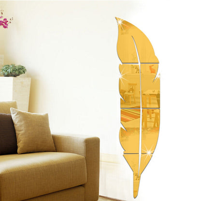 ELECTROPRIME DIY Feather Style Acrylic Mirror Wall Stickers Home Room Mural Decoration Art Wall Sticker, Size: 18*73cm(Gold)