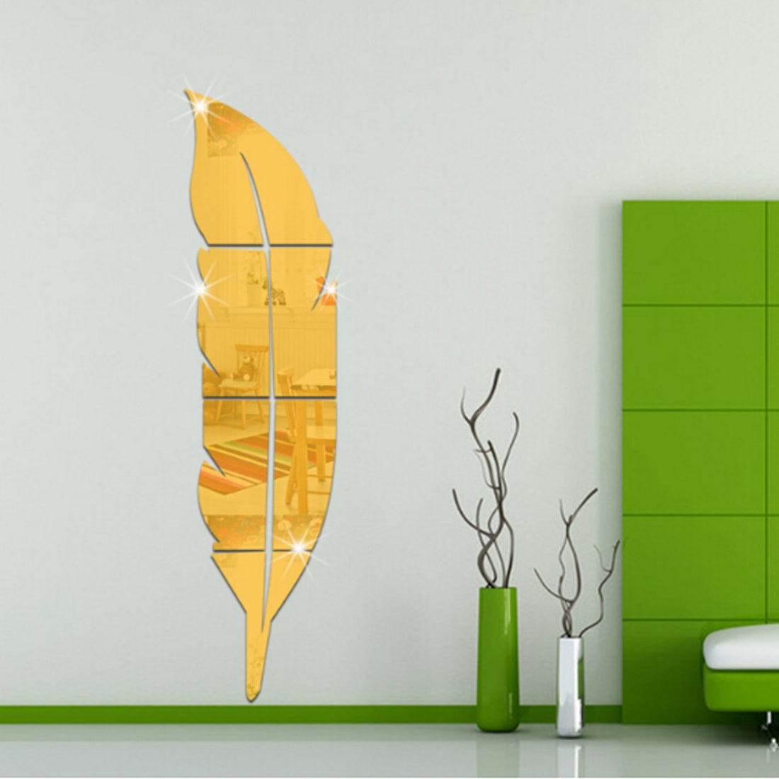 ELECTROPRIME DIY Feather Style Acrylic Mirror Wall Stickers Home Room Mural Decoration Art Wall Sticker, Size: 18*73cm(Gold)