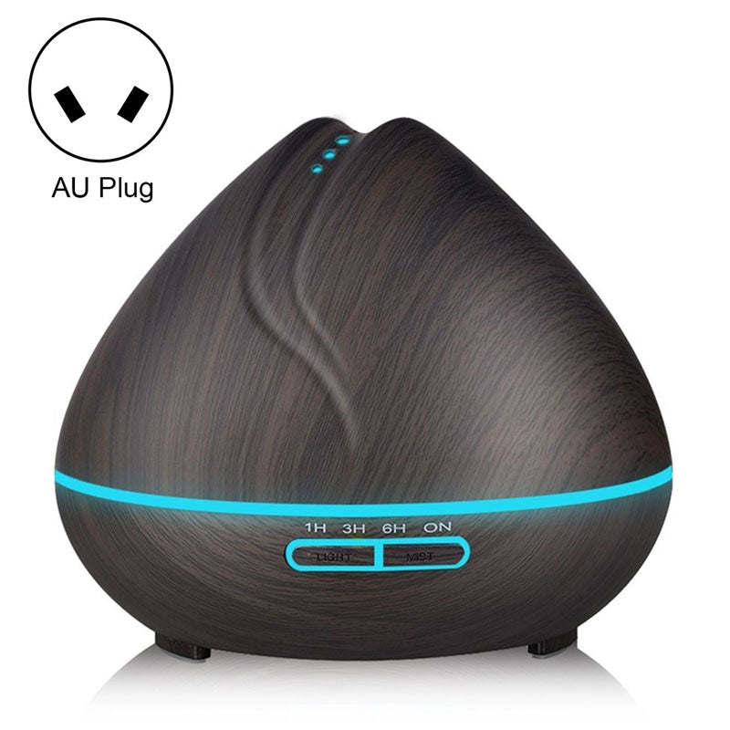 ELECTROPRIME Peach Shape Wood Grain Remote Control Ultrasonic Humidifier Aromatherapy Machine Automatic Alcohol Sprayer with LED Lights, Capacity: 400mL, AU Plug (Dark Wood Color)