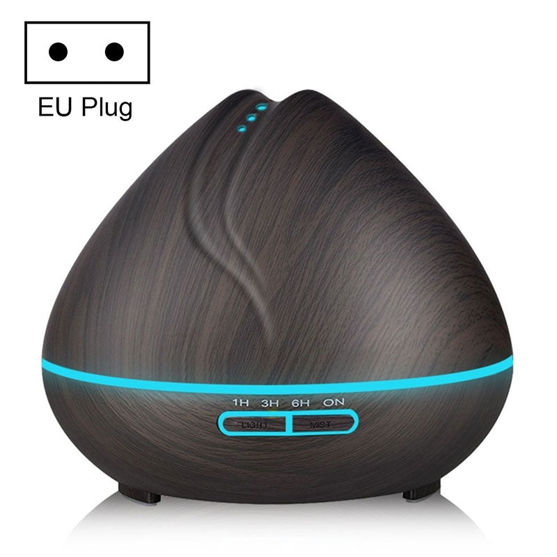 ELECTROPRIME Peach Shape Wood Grain Remote Control Ultrasonic Humidifier Aromatherapy Machine Automatic Alcohol Sprayer with LED Lights, Capacity: 400mL, EU Plug (Dark Wood Color)