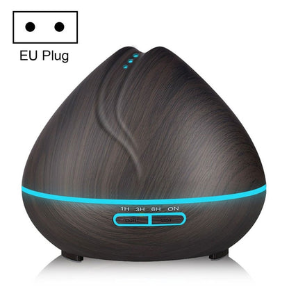 ELECTROPRIME Peach Shape Wood Grain Remote Control Ultrasonic Humidifier Aromatherapy Machine Automatic Alcohol Sprayer with LED Lights, Capacity: 400mL, EU Plug (Dark Wood Color)