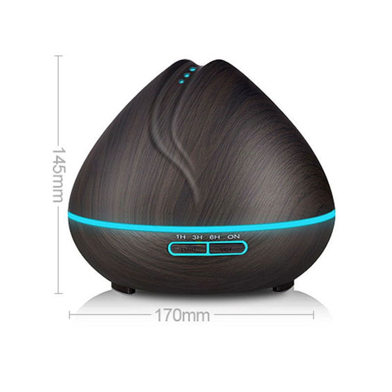 ELECTROPRIME Peach Shape Wood Grain Remote Control Ultrasonic Humidifier Aromatherapy Machine Automatic Alcohol Sprayer with LED Lights, Capacity: 400mL, EU Plug (Dark Wood Color)
