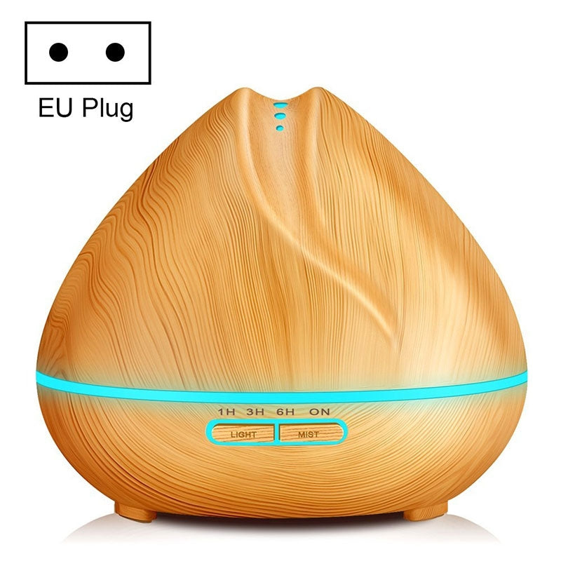 ELECTROPRIME Peach Shape Wood Grain Remote Control Ultrasonic Humidifier Aromatherapy Machine Automatic Alcohol Sprayer with LED Lights, Capacity: 400mL, EU Plug (Light Wood Color)