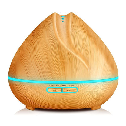 ELECTROPRIME Peach Shape Wood Grain Remote Control Ultrasonic Humidifier Aromatherapy Machine Automatic Alcohol Sprayer with LED Lights, Capacity: 400mL, EU Plug (Light Wood Color)