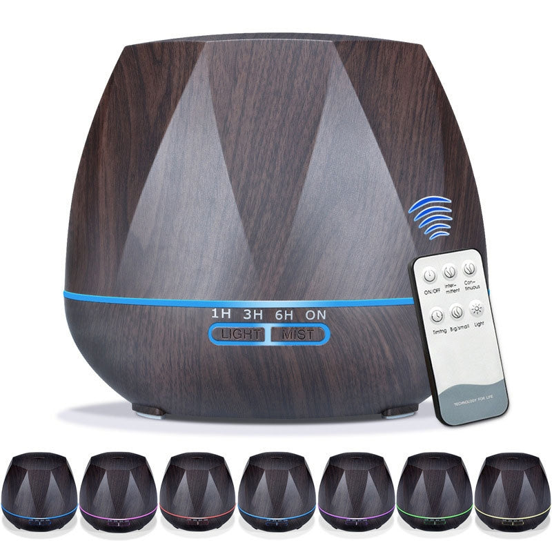 ELECTROPRIME Diamond Wood Grain Remote Control Ultrasonic Humidifier Aromatherapy Machine Automatic Alcohol Sprayer with LED Lights, Capacity: 400mL, US Plug (Dark Wood Color)
