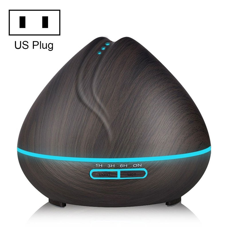ELECTROPRIME Peach Shape Wood Grain Remote Control Ultrasonic Humidifier Aromatherapy Machine Automatic Alcohol Sprayer with LED Lights, Capacity: 400mL, US Plug (Dark Wood Color)