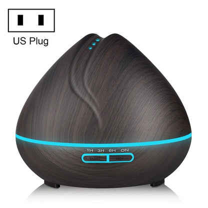 ELECTROPRIME Peach Shape Wood Grain Remote Control Ultrasonic Humidifier Aromatherapy Machine Automatic Alcohol Sprayer with LED Lights, Capacity: 400mL, US Plug (Dark Wood Color)