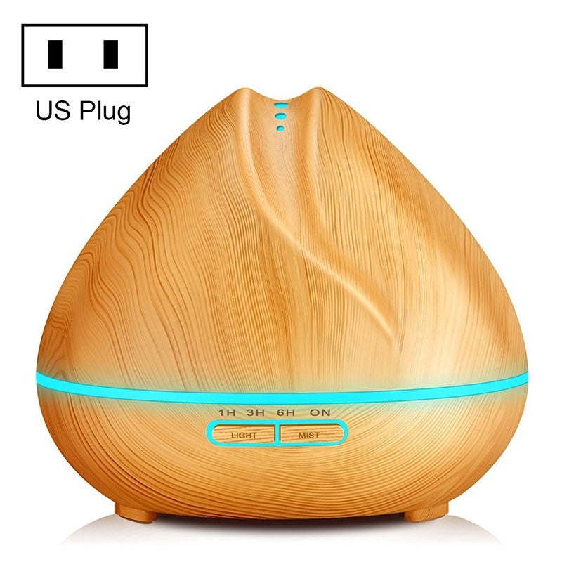 ELECTROPRIME Peach Shape Wood Grain Remote Control Ultrasonic Humidifier Aromatherapy Machine Automatic Alcohol Sprayer with LED Lights, Capacity: 400mL, US Plug (Light Wood Color)