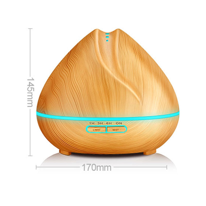 ELECTROPRIME Peach Shape Wood Grain Remote Control Ultrasonic Humidifier Aromatherapy Machine Automatic Alcohol Sprayer with LED Lights, Capacity: 400mL, US Plug (Light Wood Color)
