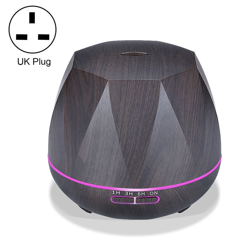 ELECTROPRIME Diamond Wood Grain Remote Control Ultrasonic Humidifier Aromatherapy Machine Automatic Alcohol Sprayer with LED Lights, Capacity: 400mL, UK Plug (Dark Wood Color)