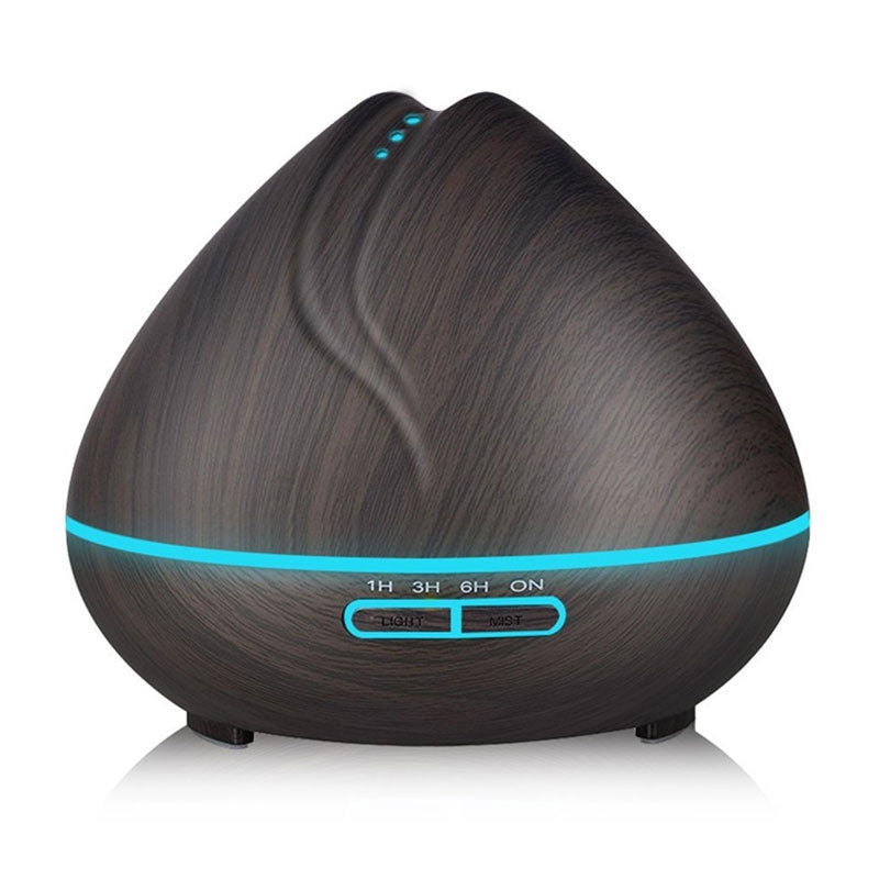ELECTROPRIME Peach Shape Wood Grain Remote Control Ultrasonic Humidifier Aromatherapy Machine Automatic Alcohol Sprayer with LED Lights, Capacity: 400mL, UK Plug (Dark Wood Color)