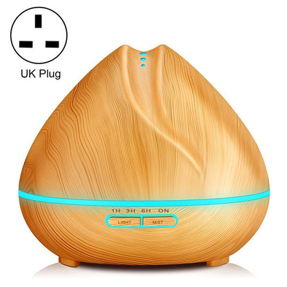 ELECTROPRIME Peach Shape Wood Grain Remote Control Ultrasonic Humidifier Aromatherapy Machine Automatic Alcohol Sprayer with LED Lights, Capacity: 400mL, UK Plug (Light Wood Color)