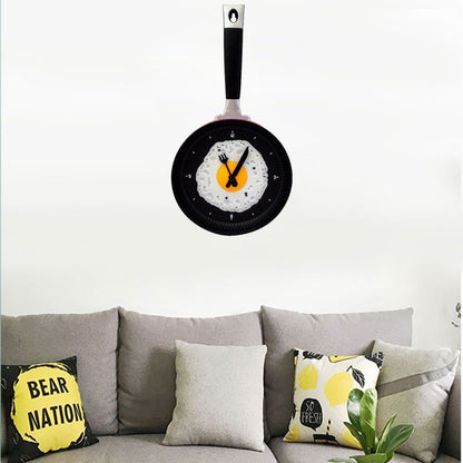 ELECTROPRIME Fried Egg Pan Shape Creative Living Room Decorative Wall Clock (Red)