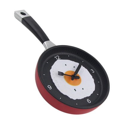 ELECTROPRIME Fried Egg Pan Shape Creative Living Room Decorative Wall Clock (Red)