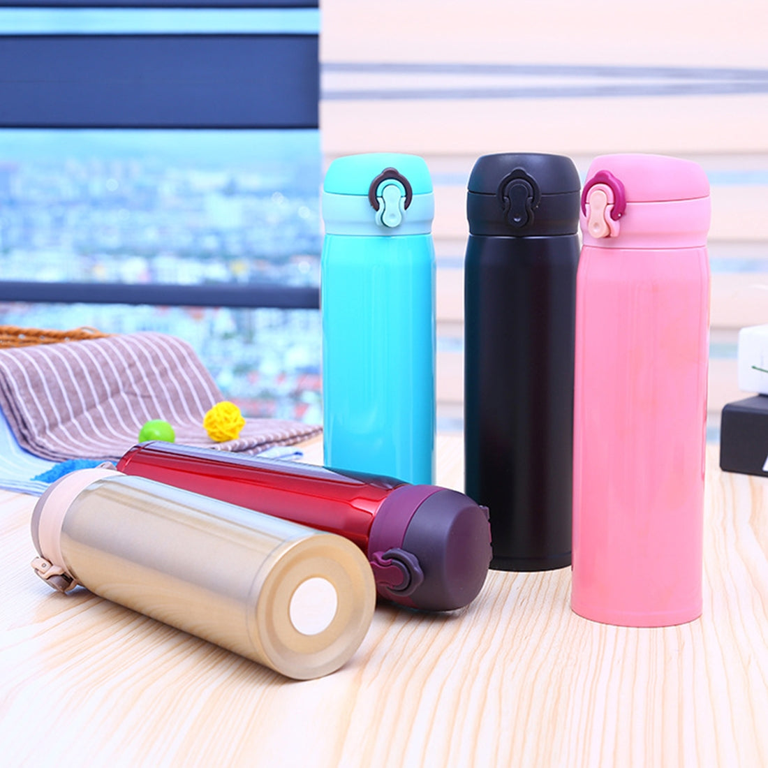 ELECTROPRIME 450ml Creative Portable Stainless Steel Vacuum Flask Vacuum Bottle (Red)