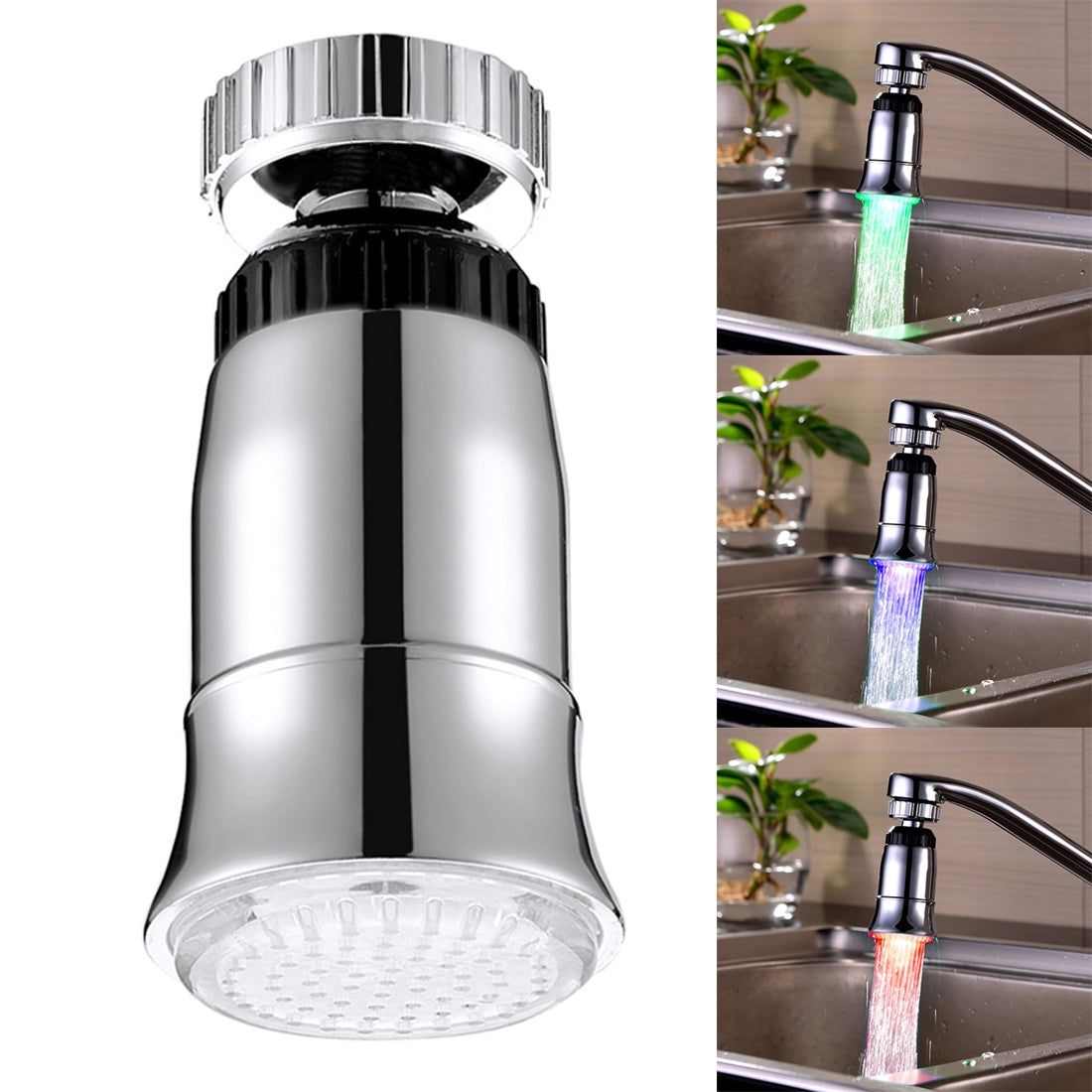 ELECTROPRIME SDF2-B5 1 LED Temperature Sensor RGB LED Faucet Light Water Glow Shower, Size: 78 x 30mm, Interface: 22mm (Silver)