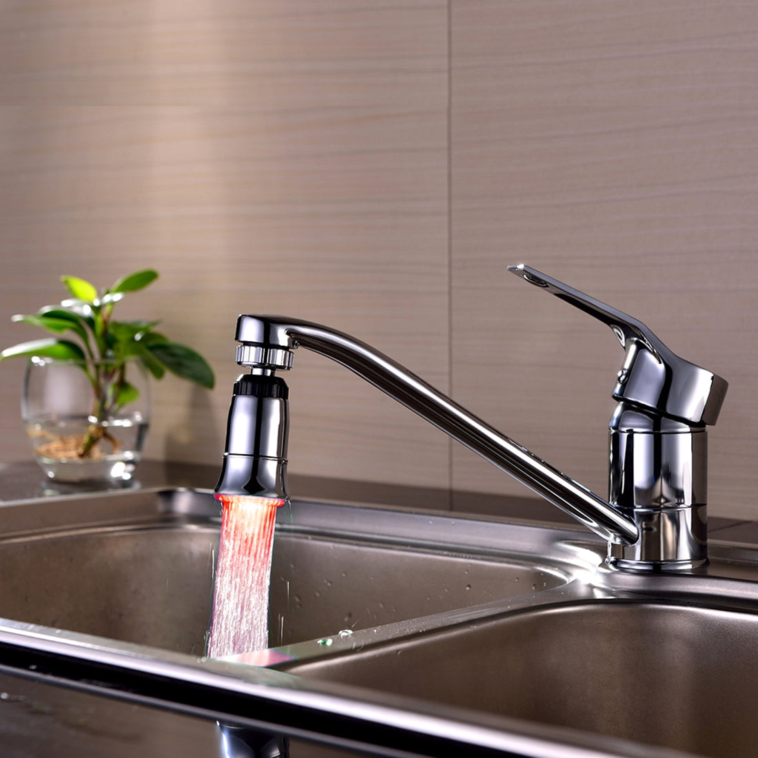ELECTROPRIME SDF2-B5 1 LED Temperature Sensor RGB LED Faucet Light Water Glow Shower, Size: 78 x 30mm, Interface: 22mm (Silver)