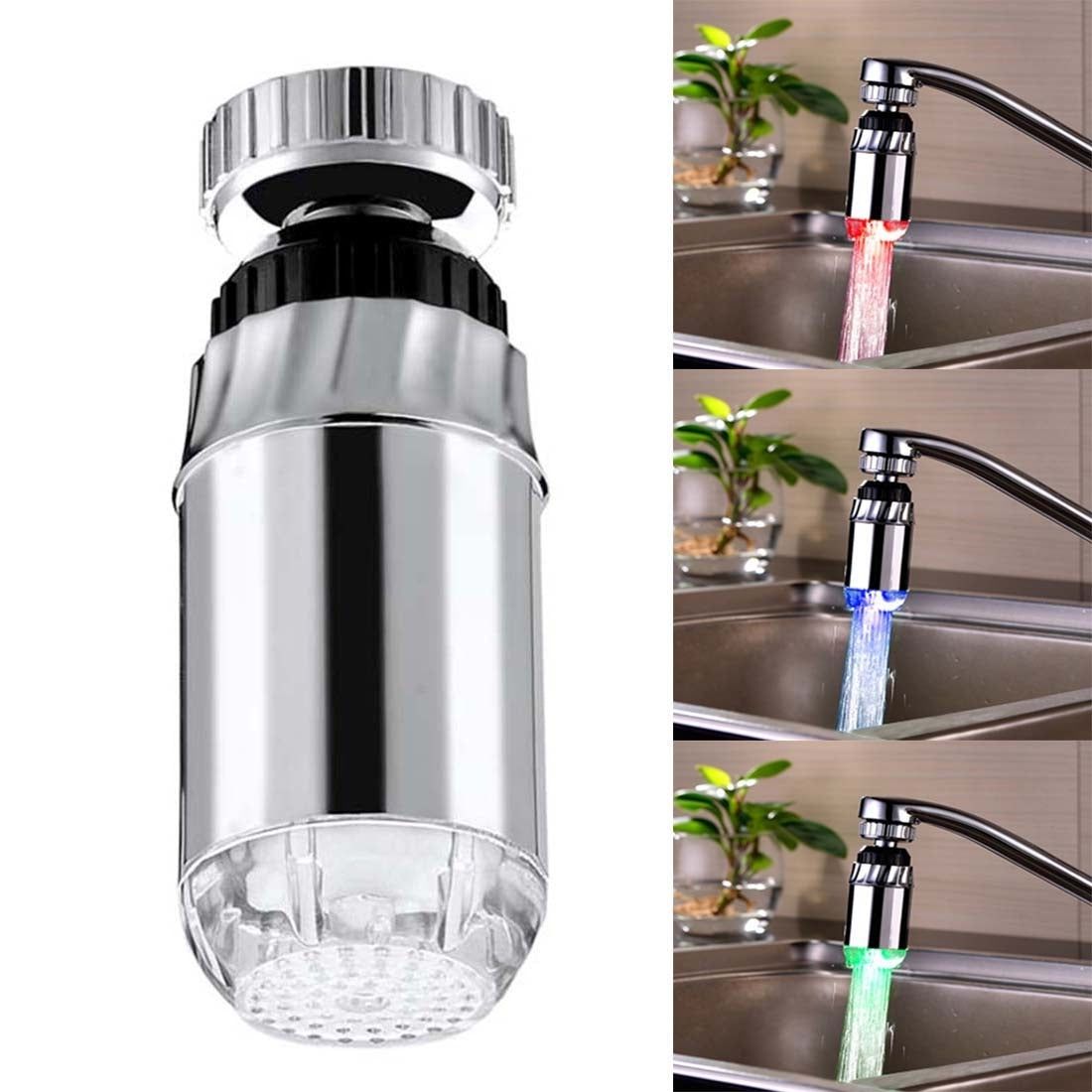 ELECTROPRIME SDF-B2 1 LED ABS Temperature Sensor RGB LED Faucet Light Water Glow Shower, Size: 78 x 28mm, Interface: 22mm (Silver)