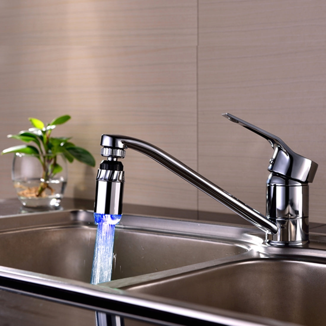ELECTROPRIME SDF-B2 1 LED ABS Temperature Sensor RGB LED Faucet Light Water Glow Shower, Size: 78 x 28mm, Interface: 22mm (Silver)