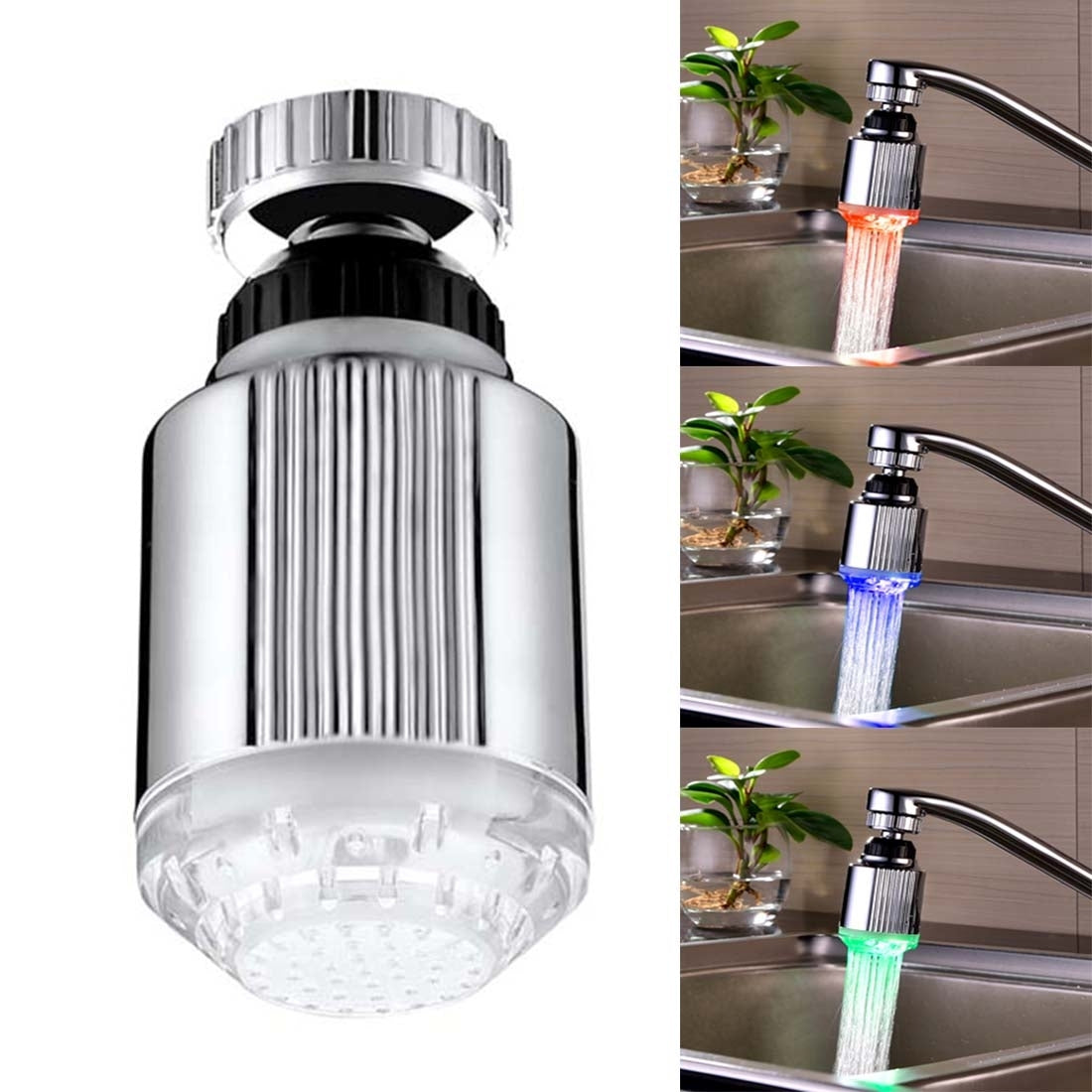 ELECTROPRIME SDF-B5 1 LED ABS Temperature Sensor RGB LED Faucet Light Water Glow Shower, Size: 75 x 37mm, Interface: 22mm (Silver)
