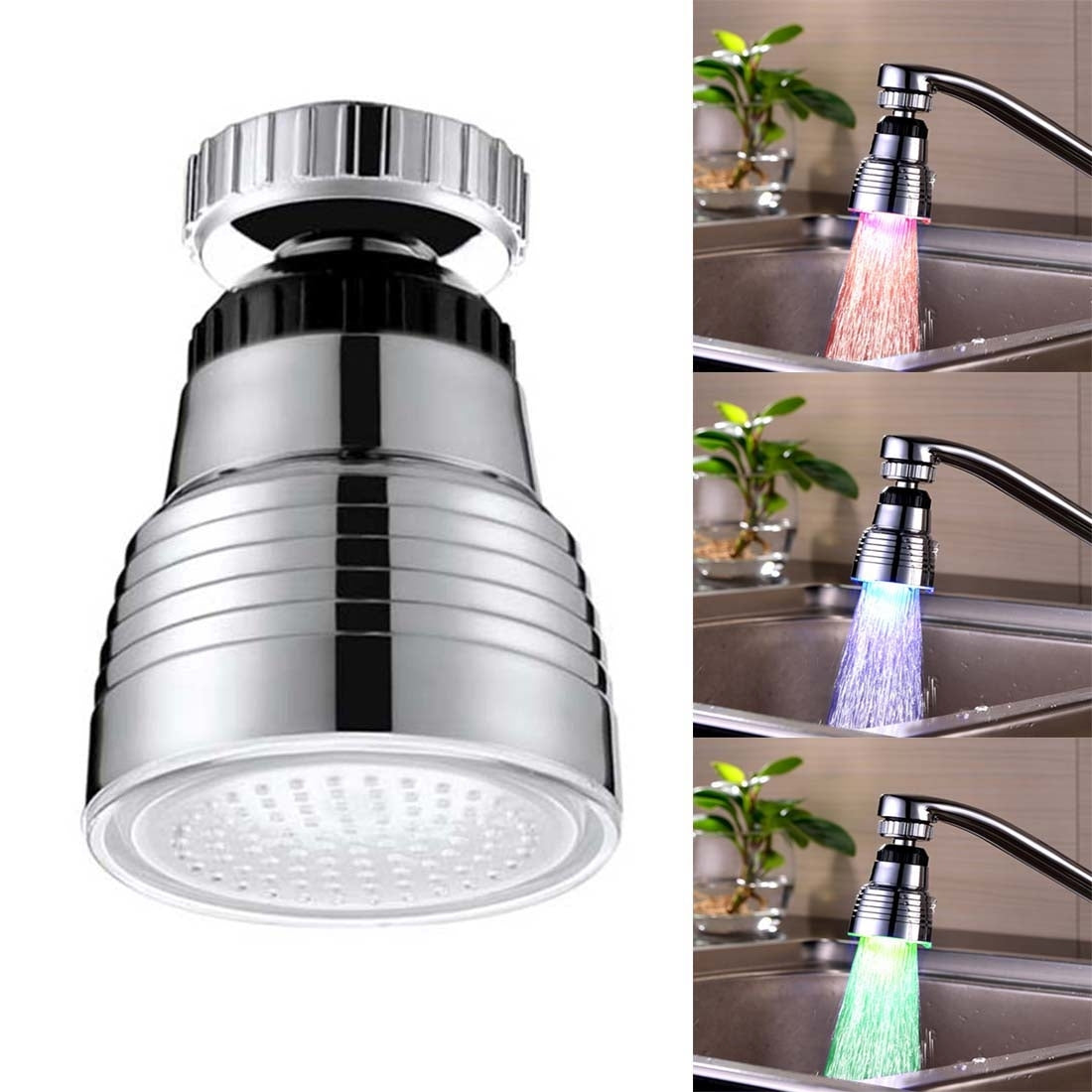 ELECTROPRIME SDF-B10 1 LED ABS Temperature Sensor RGB LED Faucet Light Water Glow Shower, Size: 58 x 38mm, Interface: 22mm (Silver)