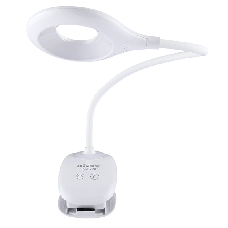 ELECTROPRIME TGX-770 3-grade Brightness Touch Dimmer LED Desk Lamp, 28 LEDs Flexible Goose Neck Hollow Ring Design Eye Protection Light with Clip & Small Night Light Function